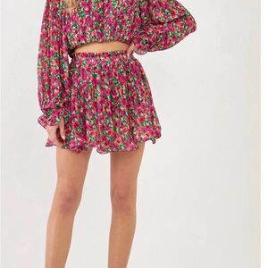 Endless Rose Pink Floral Pleated Elastized Mini Skirt